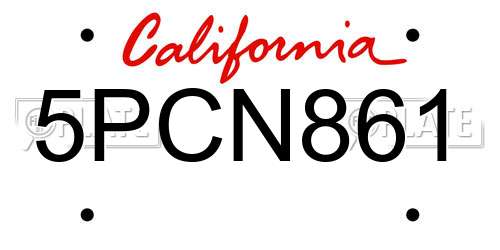 5PCN861 California License Plate