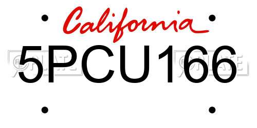 5PCU166 California License Plate