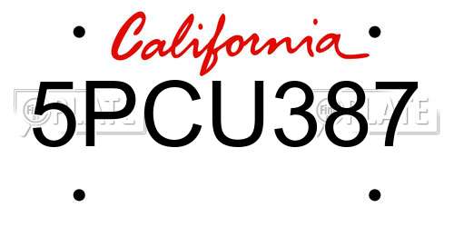 5PCU387 California License Plate