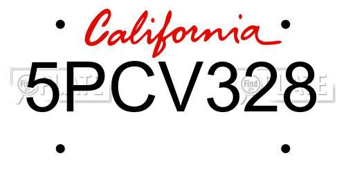5PCV328 California License Plate