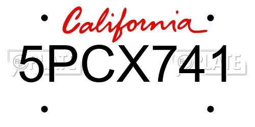 5PCX741 California License Plate