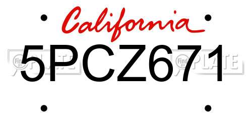 5PCZ671 California License Plate