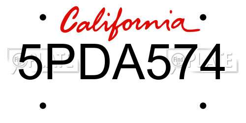 5PDA574 California License Plate