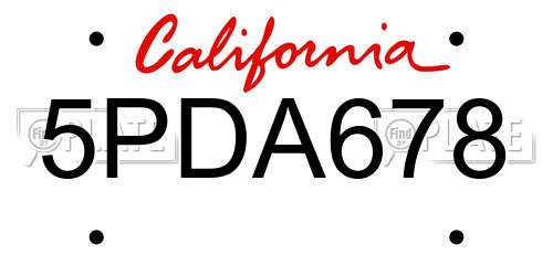 5PDA678 California License Plate