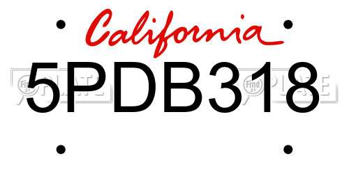 5PDB318 California License Plate