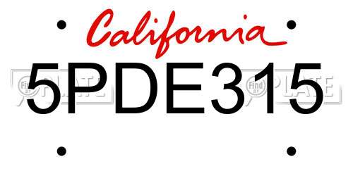 5PDE315 California License Plate