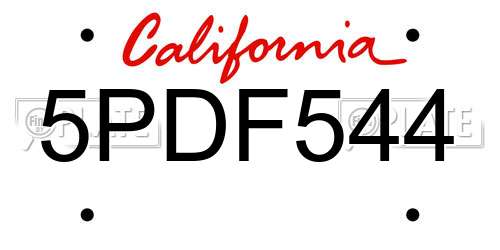 5PDF544 California License Plate