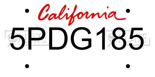 5PDG185 California License Plate