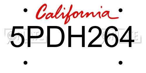 5PDH264 California License Plate