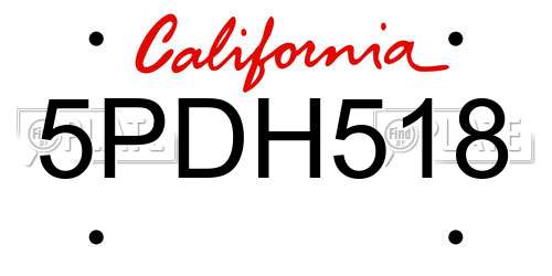 5PDH518 California License Plate