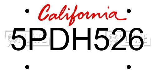 5PDH526 California License Plate