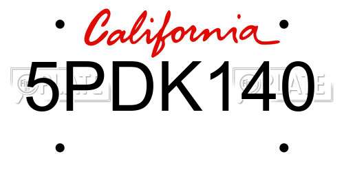 5PDK140 California License Plate