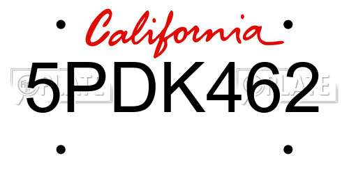 5PDK462 California License Plate