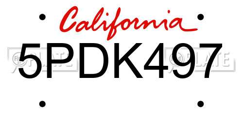 5PDK497 California License Plate