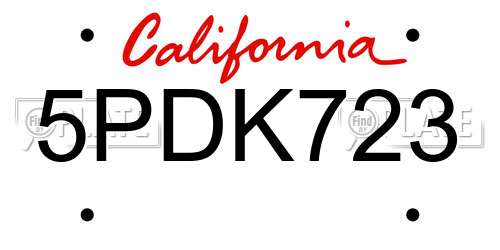 5PDK723 California License Plate