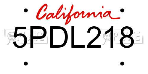 5PDL218 California License Plate