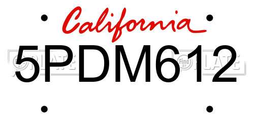 5PDM612 California License Plate