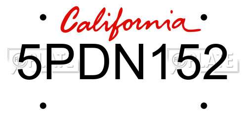 5PDN152 California License Plate