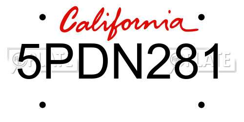 5PDN281 California License Plate
