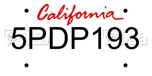 5PDP193 California License Plate