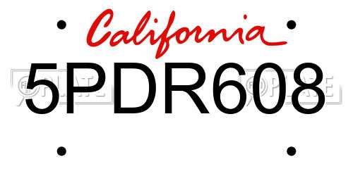 5PDR608 California License Plate