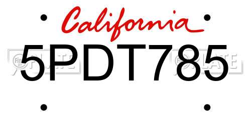 5PDT785 California License Plate