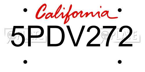 5PDV272 California License Plate