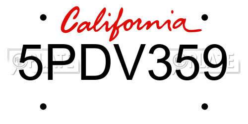 5PDV359 California License Plate