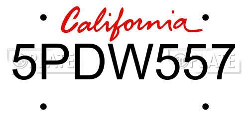 5PDW557 California License Plate
