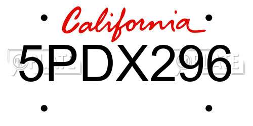 5PDX296 California License Plate