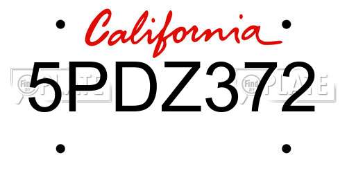 5PDZ372 California License Plate