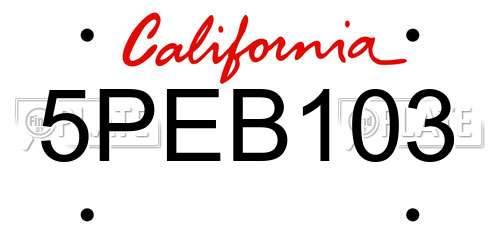 5PEB103 California License Plate