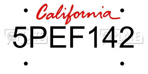5PEF142 California License Plate