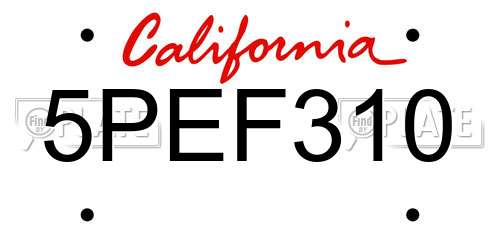 5PEF310 California License Plate