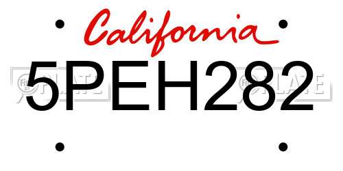 5PEH282 California License Plate