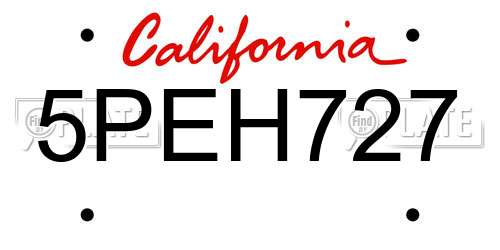 5PEH727 California License Plate