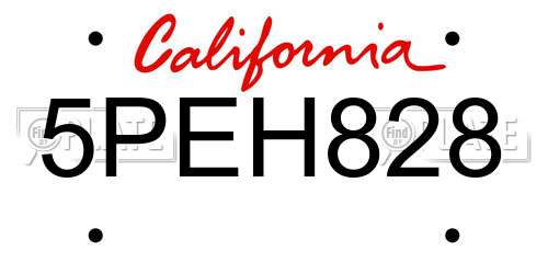5PEH828 California License Plate