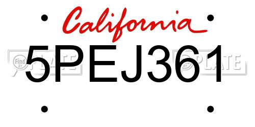 5PEJ361 California License Plate