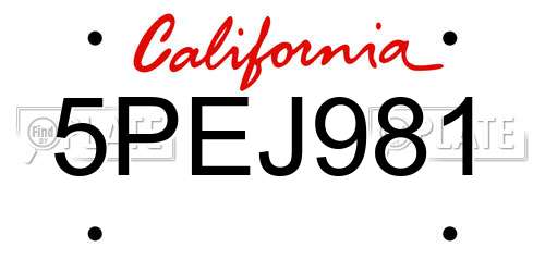 5PEJ981 California License Plate