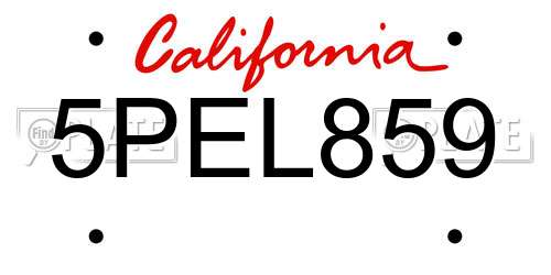 5PEL859 California License Plate