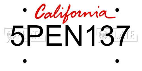 5PEN137 California License Plate