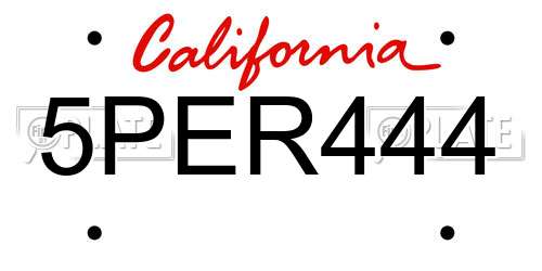 5PER444 California License Plate