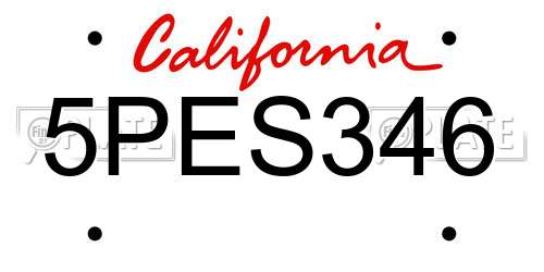 5PES346 California License Plate