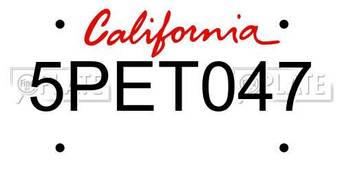 5PET047 California License Plate