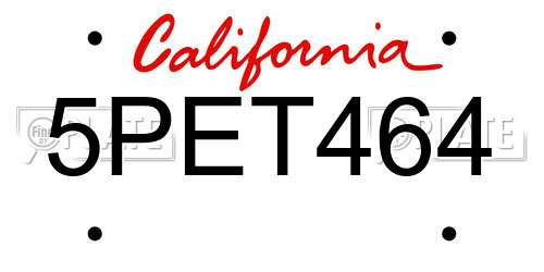 5PET464 California License Plate