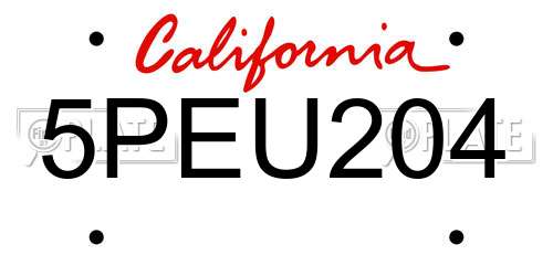 5PEU204 California License Plate