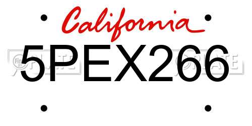 5PEX266 California License Plate