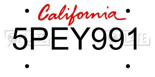 5PEY991 California License Plate