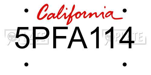 5PFA114 California License Plate