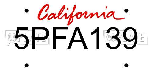 5PFA139 California License Plate